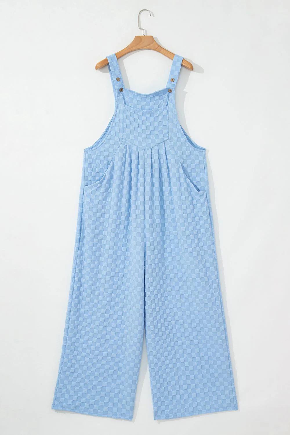 Checkered Pocketed Wide Leg Overalls