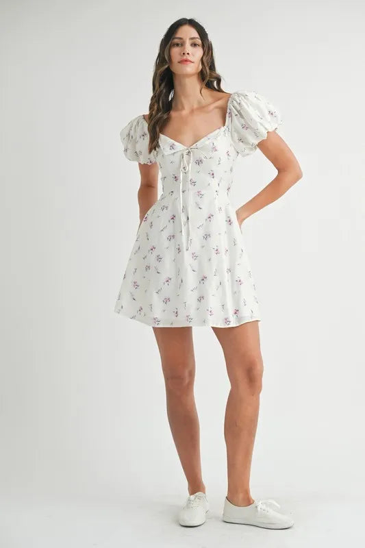 MABLE Floral Print Puff Sleeve Mini Dress