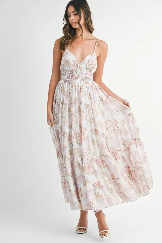MABLE Floral Print Tiered Cami Maxi Dress