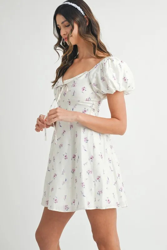 MABLE Floral Print Puff Sleeve Mini Dress