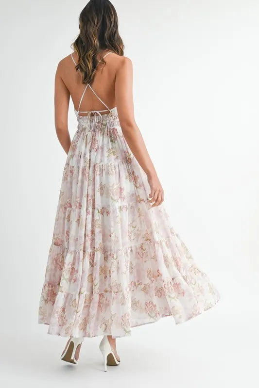MABLE Floral Print Tiered Cami Maxi Dress