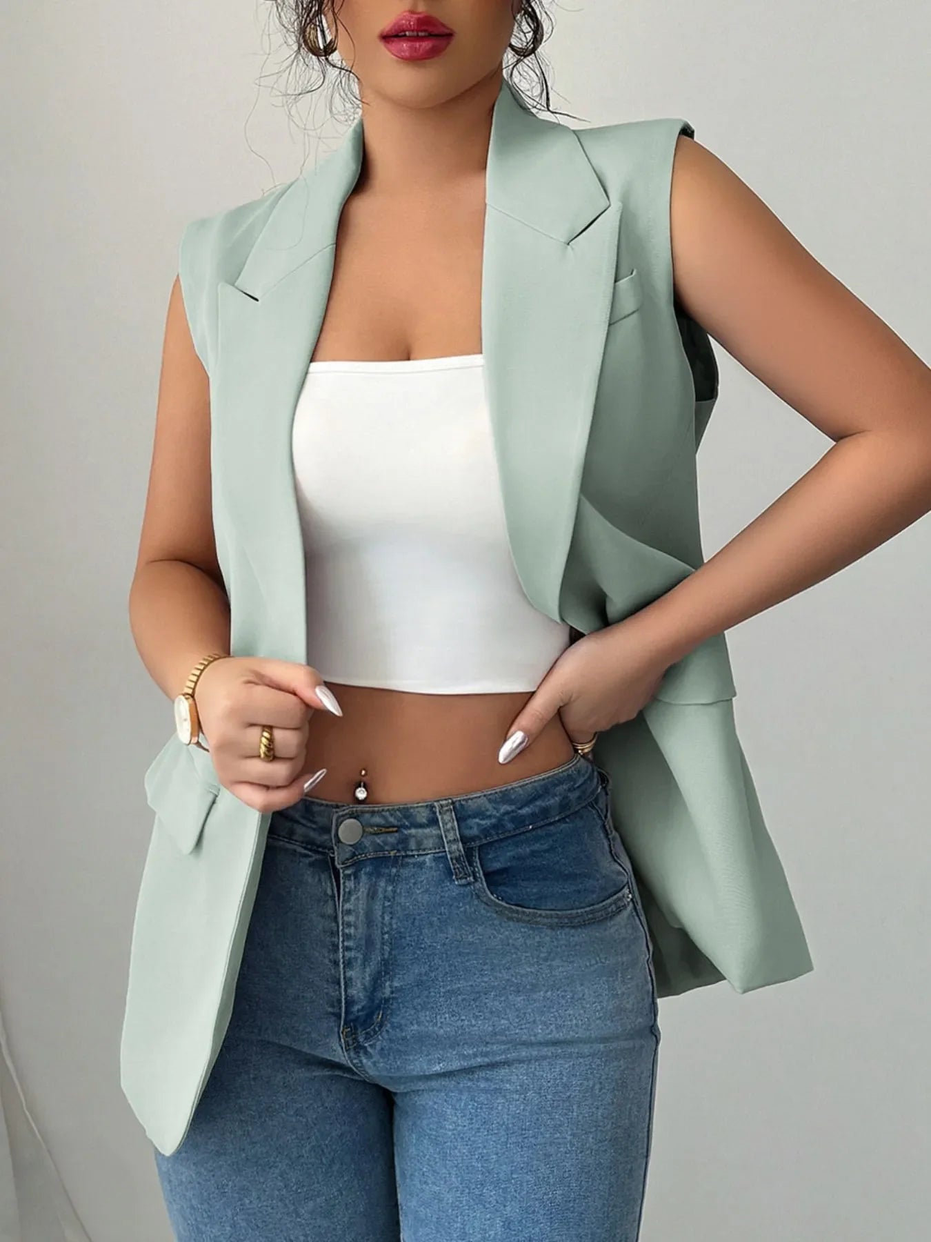 One Button Sleeveless Blazer