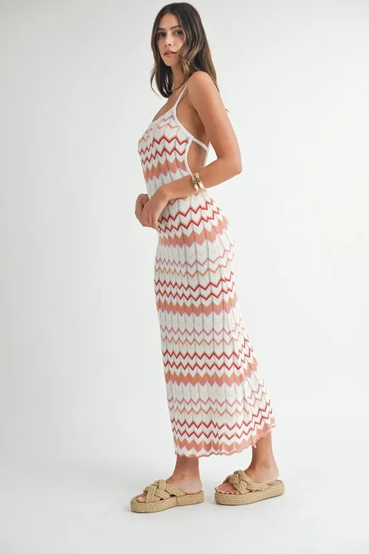 MABLE Lightweight Pointelle Chevron Knit Maxi Dress