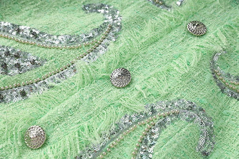 Nadia Mint Halter Tweed Mini Dress