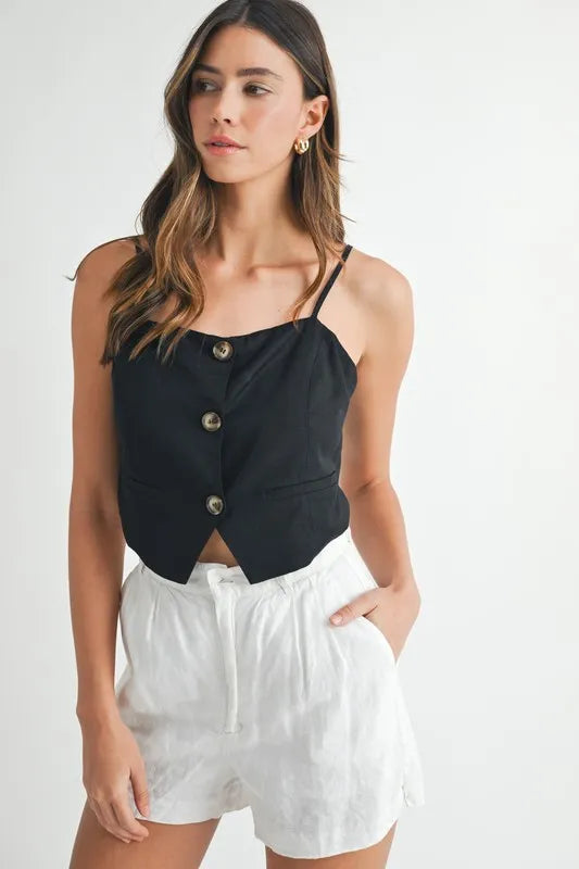MABLE Linen Mix Button Down Tank Top