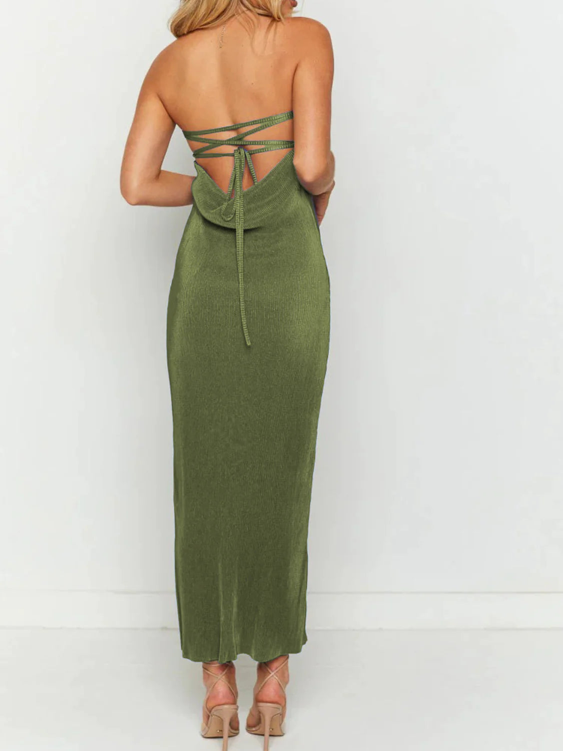 Lace-Up Back Tube Maxi Dress