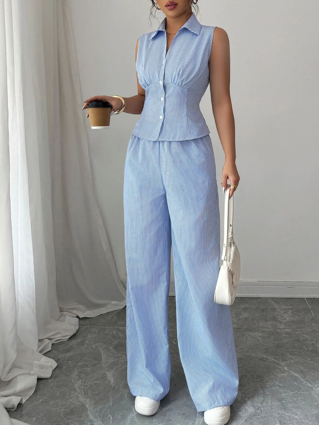 Striped Sleeveless Top and Pants Set