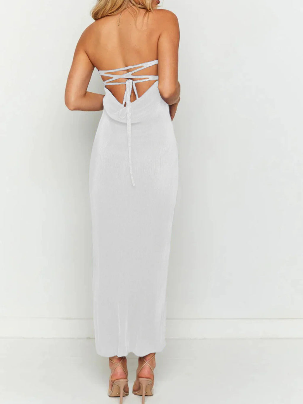 Lace-Up Back Tube Maxi Dress