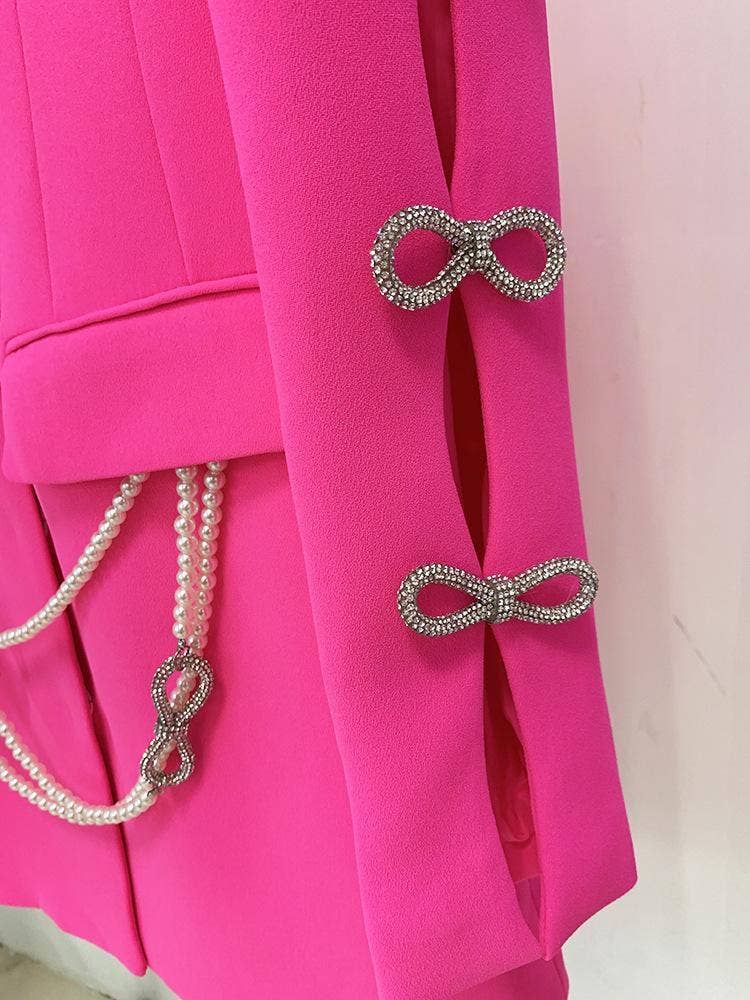 Holly Pink Oversized Blazer with Rhinestone Bowtie and Pearl