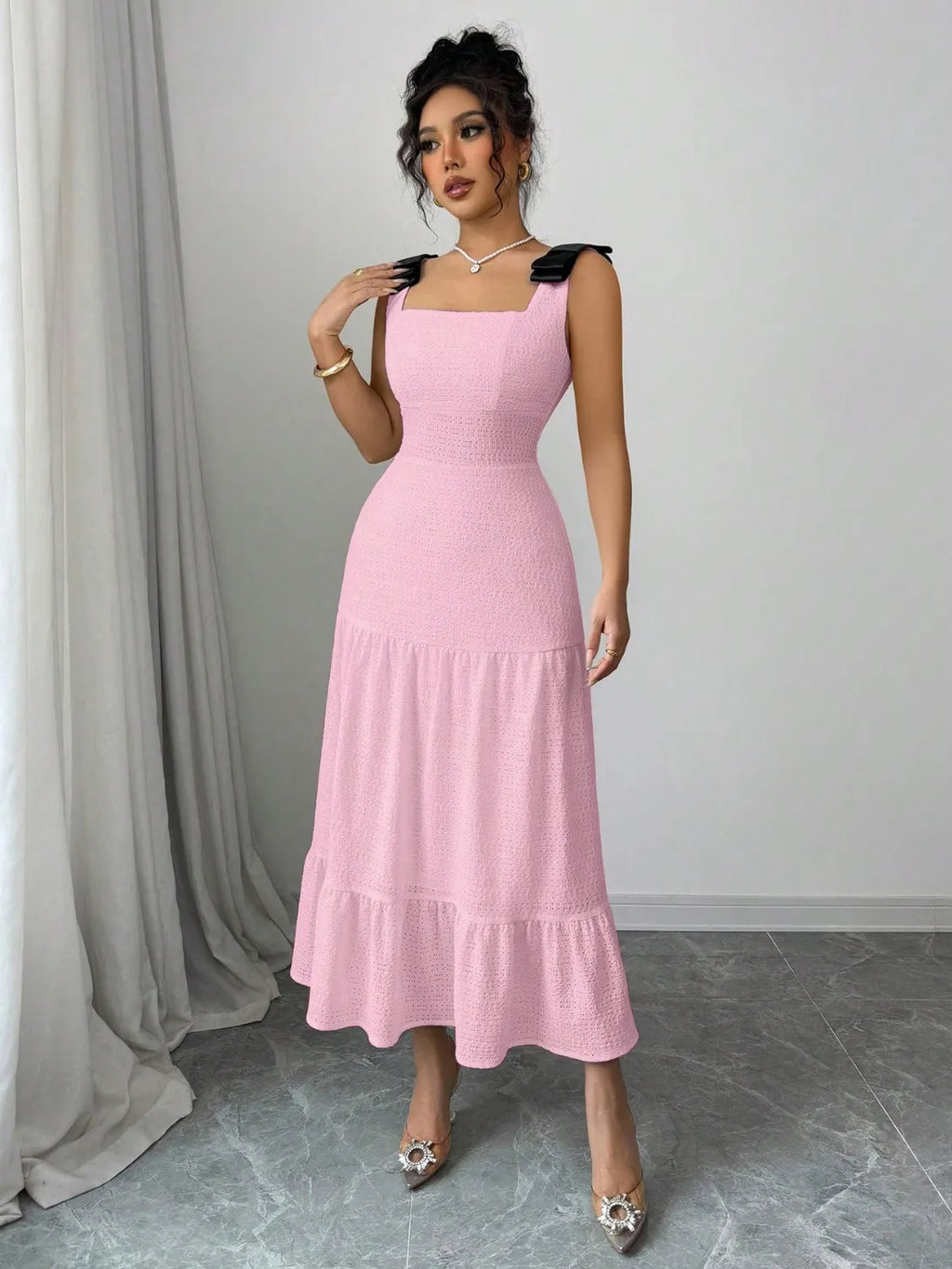 Square Neck Wide Strap Dress