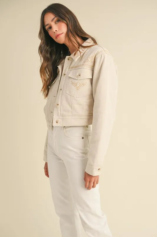 MABLE Embroidered Quilted Cropped Jacket