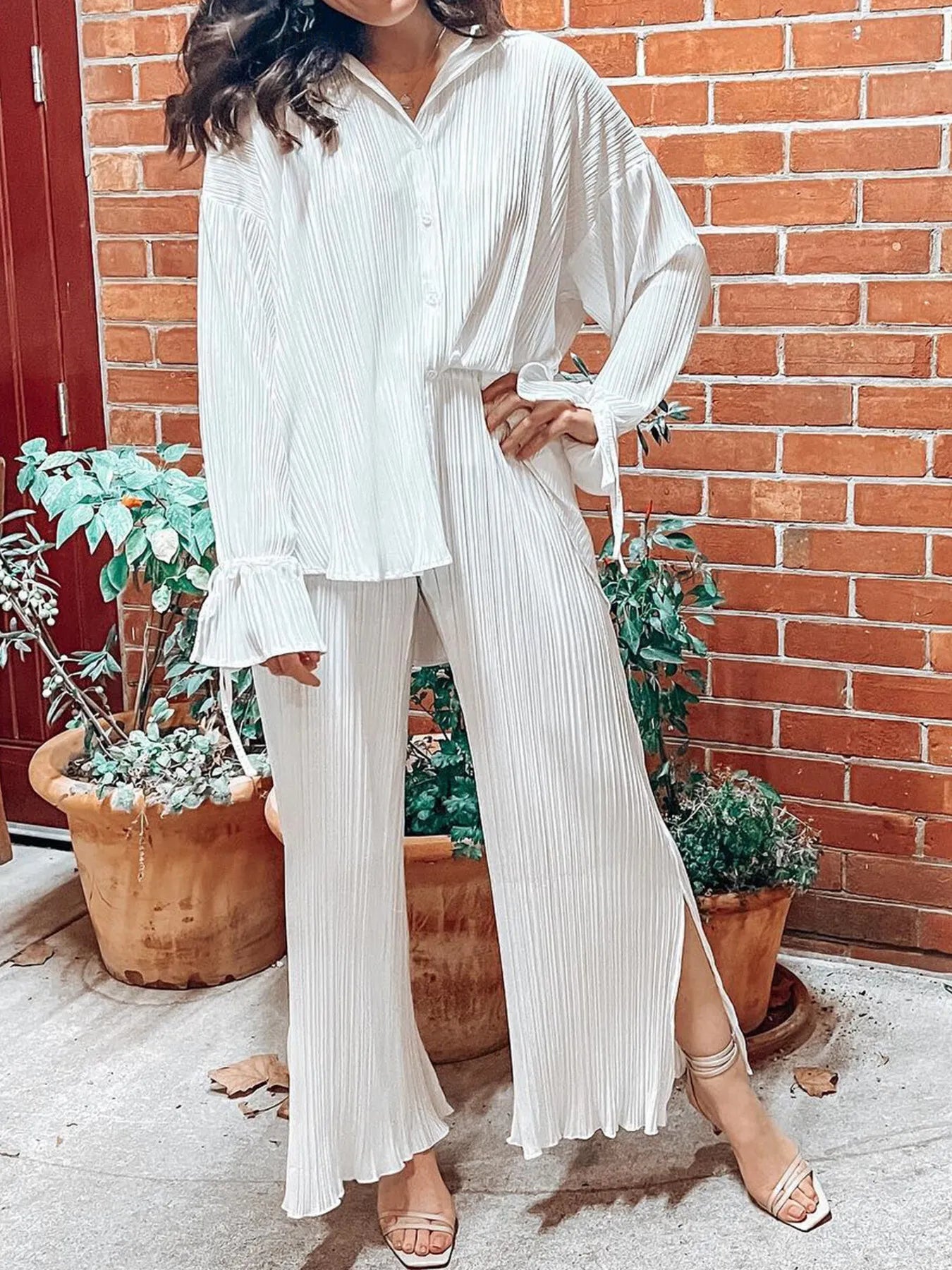 Button Up Long Sleeve Top and Pants Set