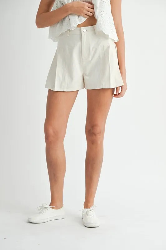 MABLE Pleated High Waist Twill Shorts