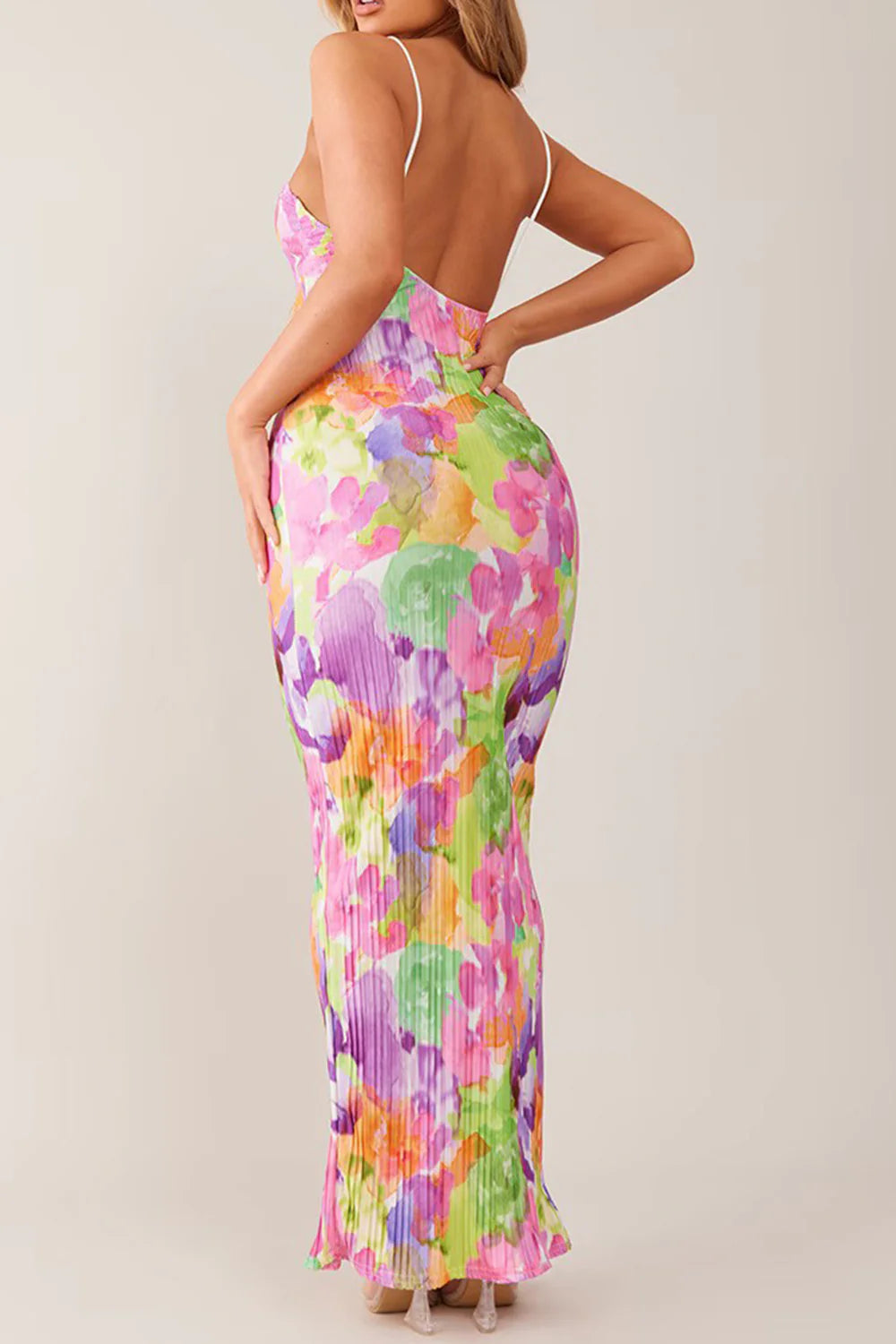 Backless Printed Maxi Cami Dress