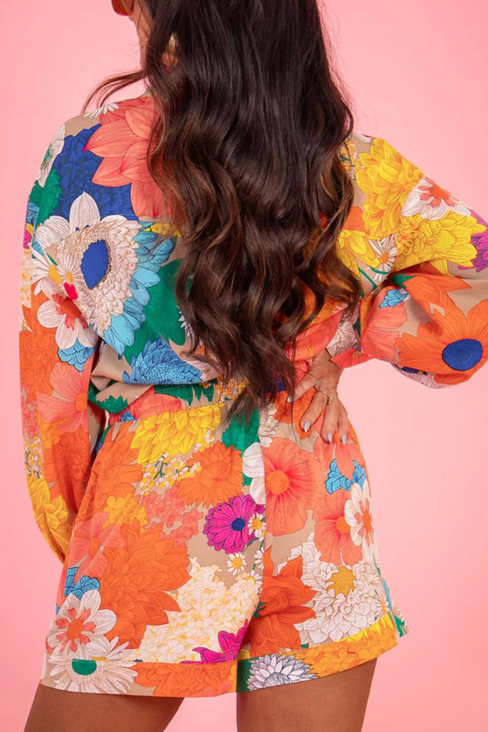 Printed Button Up Long Sleeve Top and Shorts Set