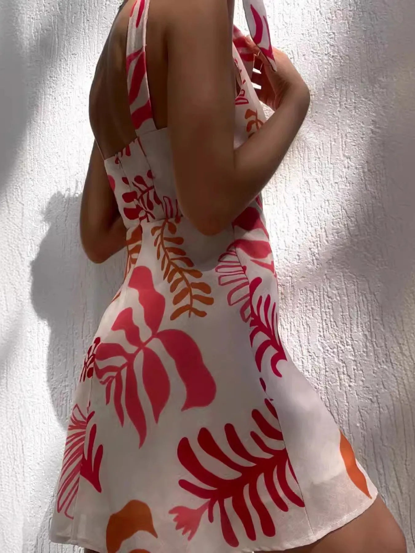 Printed Tie-Shoulder Mini Dress