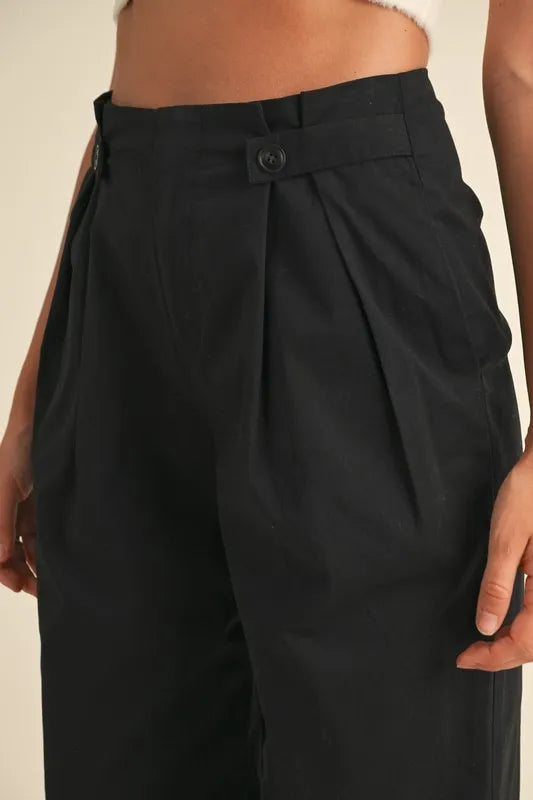 MABLE High Waist Front Pleated Detail Wide Leg Pants