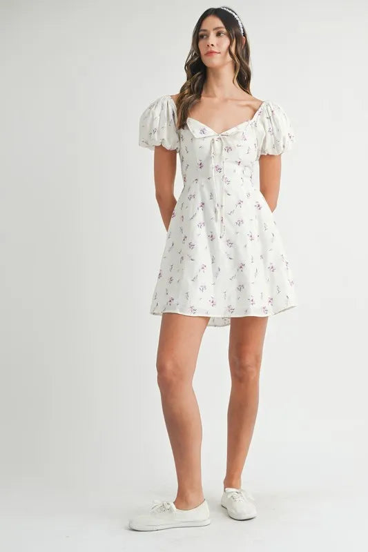 MABLE Floral Print Puff Sleeve Mini Dress