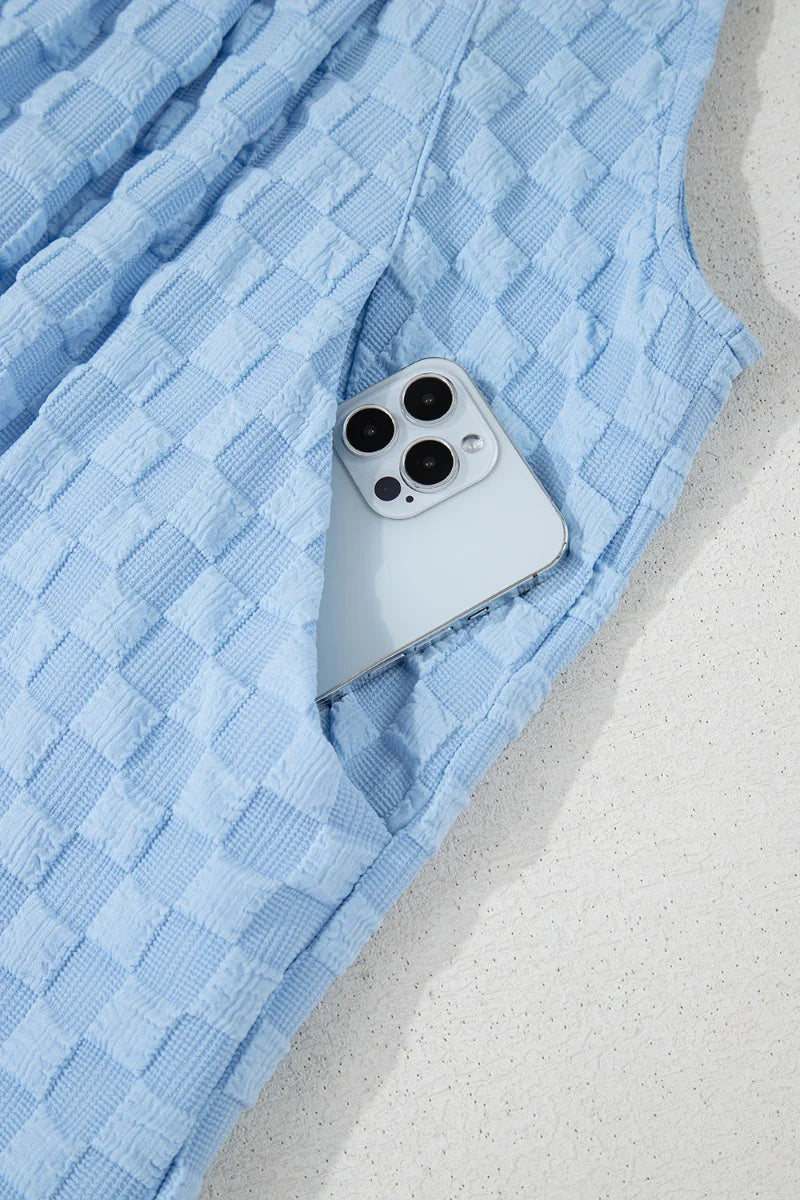 Checkered Pocketed Wide Leg Overalls