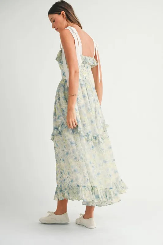 MABLE Floral Printed Shoulder Strap Midi Dress