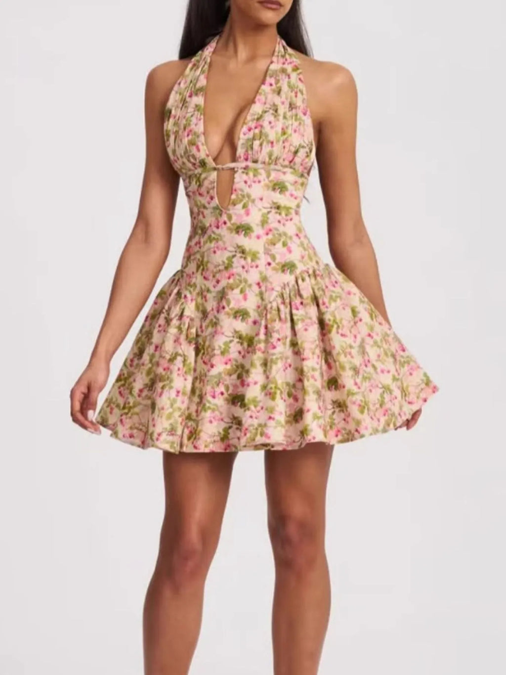 Floral Halter Neck Mini Dress