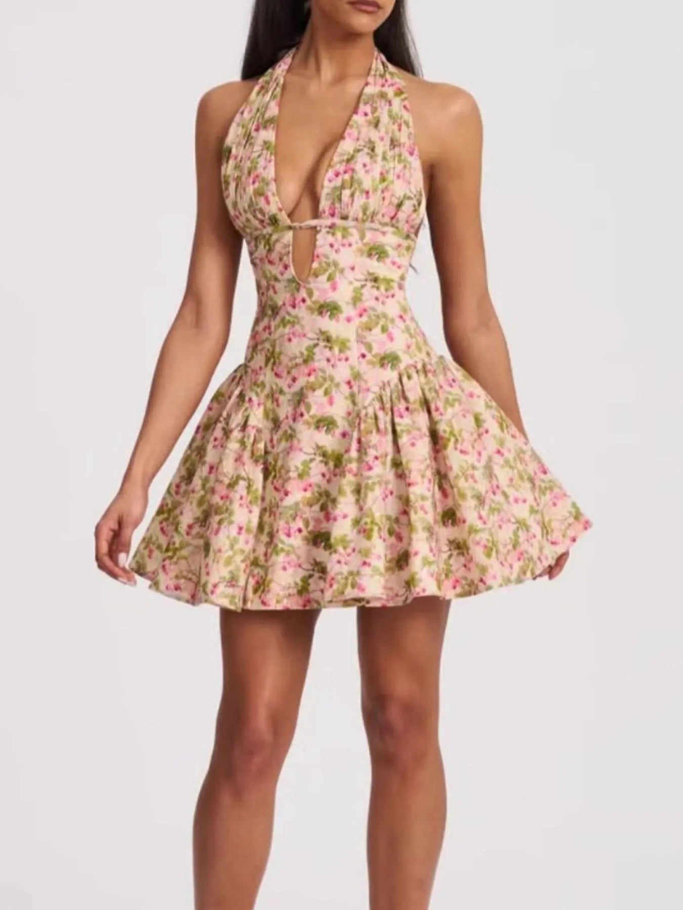 Floral Halter Neck Mini Dress