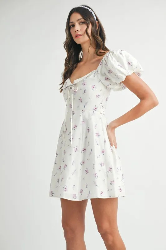 MABLE Floral Print Puff Sleeve Mini Dress
