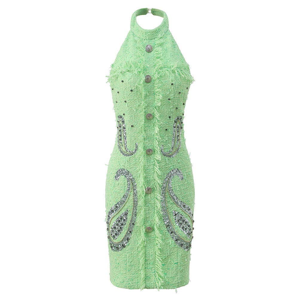 Nadia Mint Halter Tweed Mini Dress
