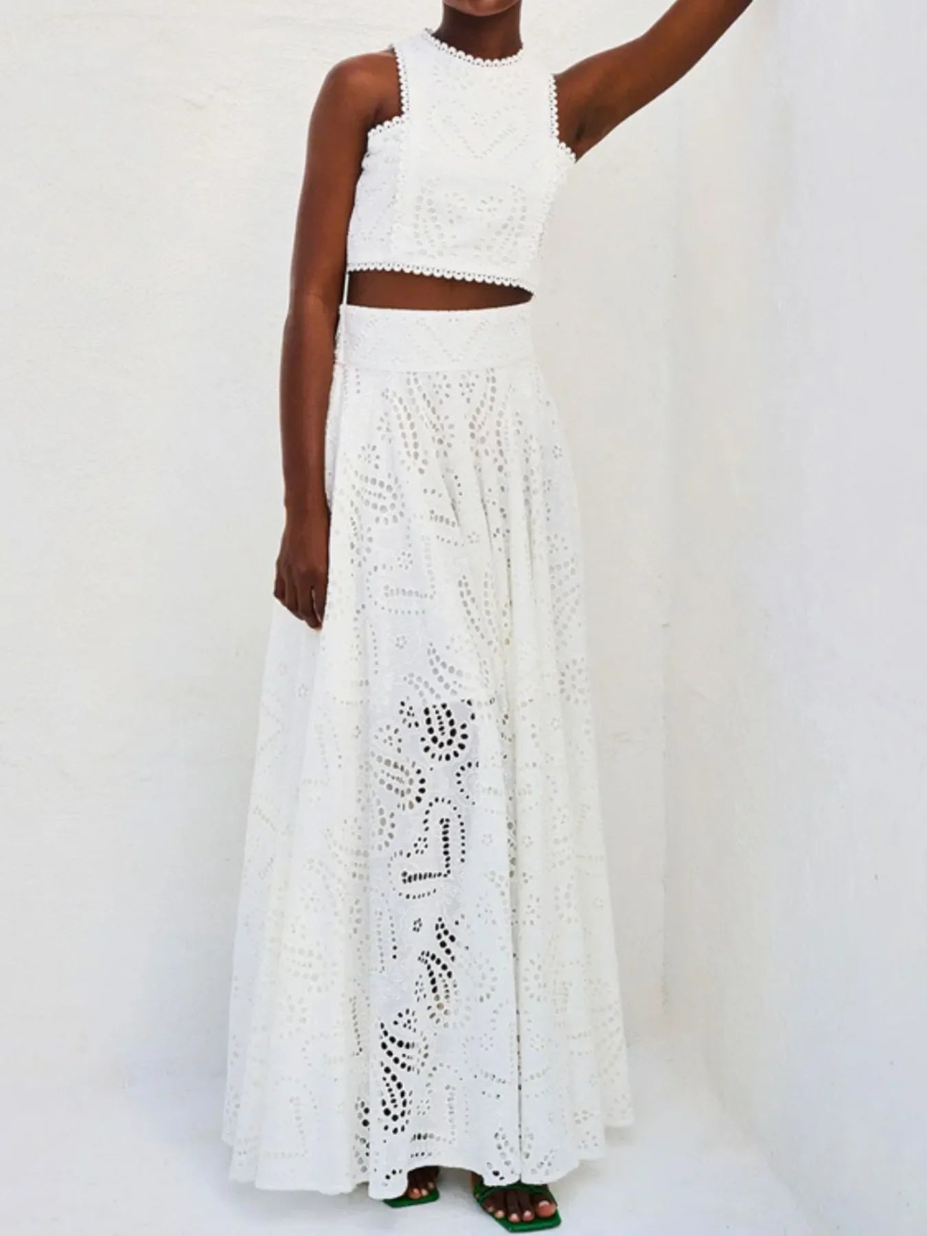 Eyelet Lace Top and Maxi Skirt Set