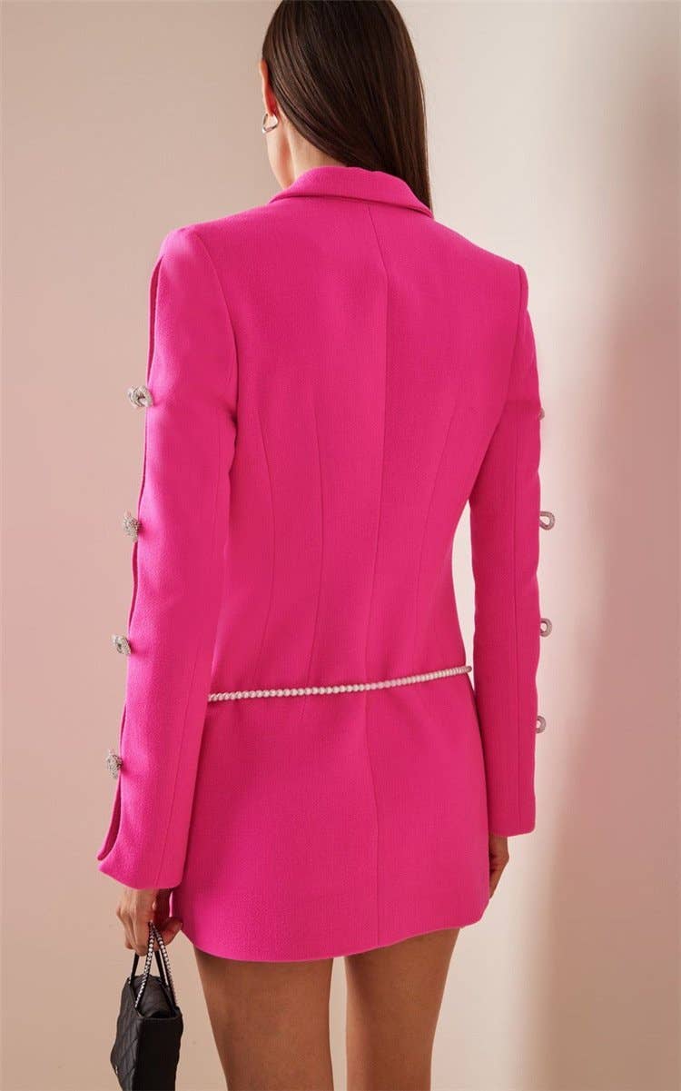 Holly Pink Oversized Blazer with Rhinestone Bowtie and Pearl