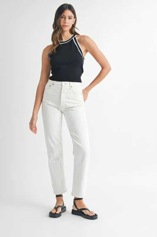 MABLE Contrast Trim Grecian Neck Cropped Tank
