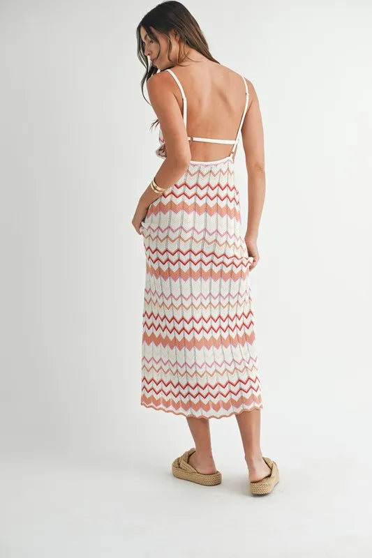 MABLE Lightweight Pointelle Chevron Knit Maxi Dress