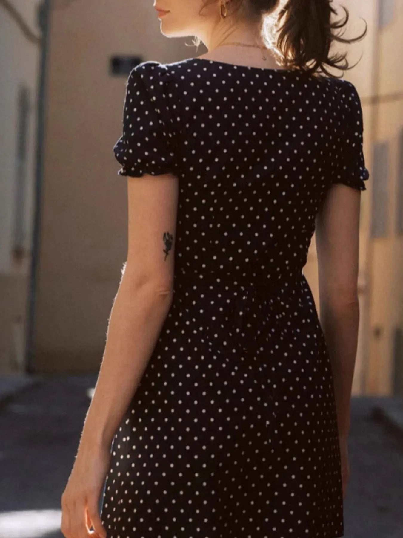 Polka Dot Puff Sleeve Mini Dress
