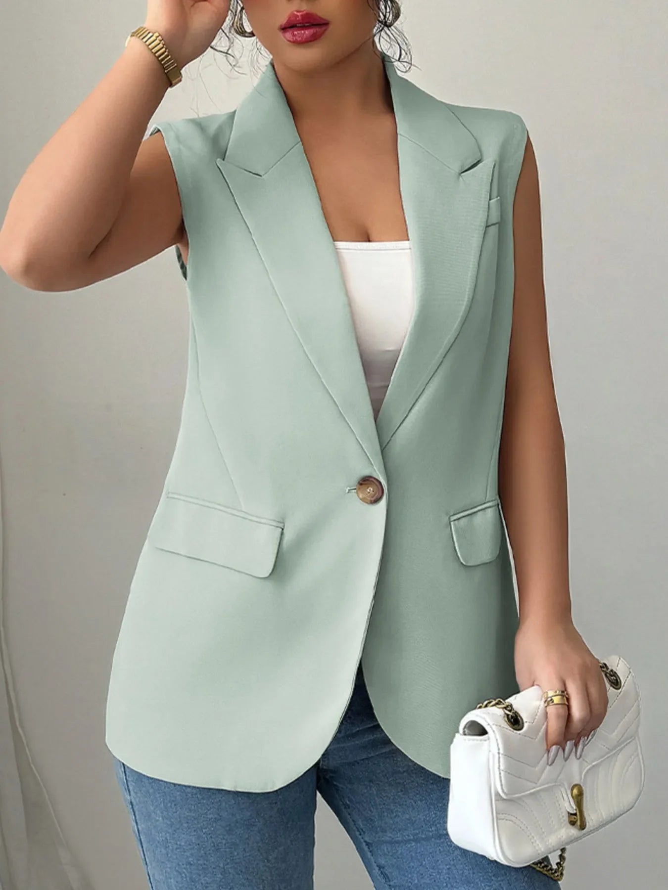 One Button Sleeveless Blazer