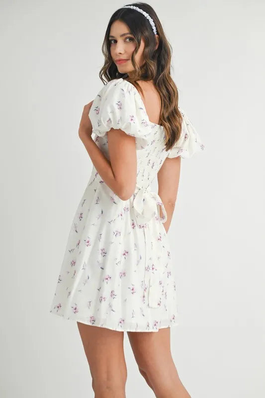 MABLE Floral Print Puff Sleeve Mini Dress