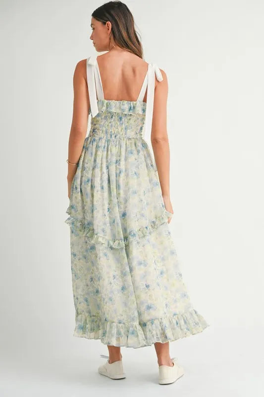 MABLE Floral Printed Shoulder Strap Midi Dress