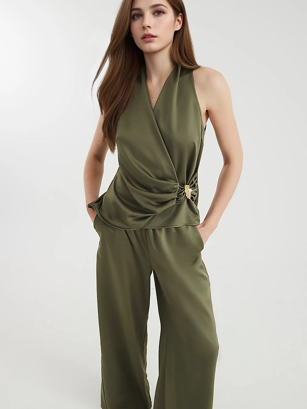 Surplice Sleeveless Top and Pants Set