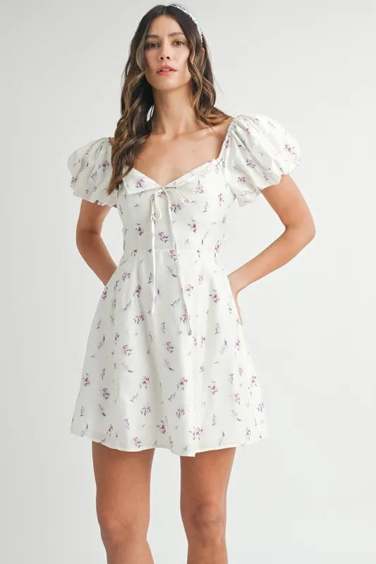 MABLE Floral Print Puff Sleeve Mini Dress