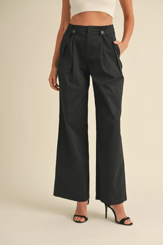 MABLE High Waist Front Pleated Detail Wide Leg Pants