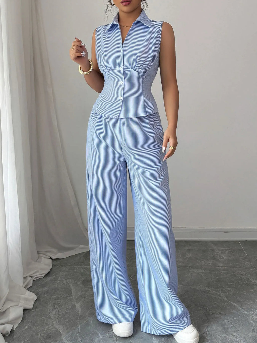 Striped Sleeveless Top and Pants Set