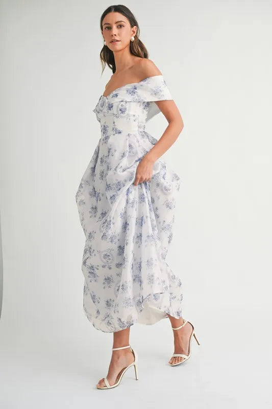 MABLE Floral Printed Off Shoulder Maxi Dress